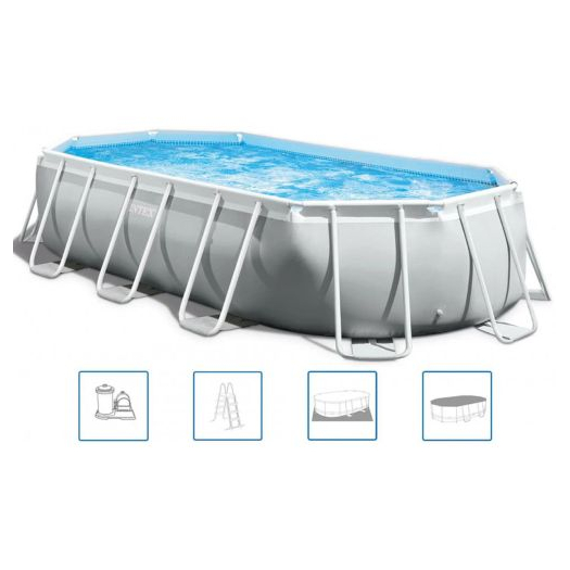 INTEX PRISM FRAME Téglalap alakú medence 400x200x122 cm szűrőrendszerrel 220–240V 26790NP