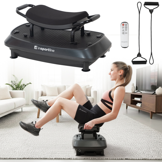 Vibrációs platform inSPORTline Duonique, 30 sebesség, 6 program, enyhén ívelt felület, csúszásmentes edzésfelület, LED kijelző és távirányító
