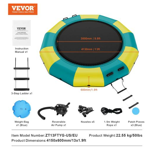 Felfújható vízi ugráló, 366 cm szabadidős vízi trambulin
