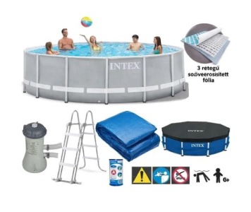 Vízforgatós medence szett, fémvázas 457x107 cm - INTEX PRISM FRAME POOL 26724