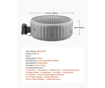 VEVOR felfújható pezsgőfürdő, 2-4 személyes kapacitás