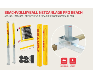 Strandröplabda hálórendszer Pro Beach 8,5 m (szabadon álló + levehető talajhüvelyek)