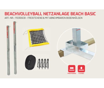Strandröplabda hálórendszer Beach Basic 8,5 m (szabadon álló + levehető talajhüvelyek)